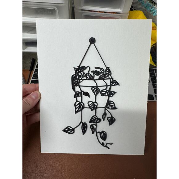 Minimalist Hanging Plant 3D Line Art Print 8x10 Matte Board Botanical Wall Decor - Picture 2 of 3